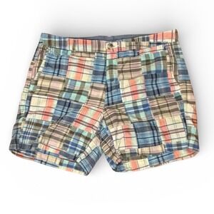 LLBean Favorite Fit Patchwork Madras Plaid Shorts Women Sz 10 Casual 100% Cotton
